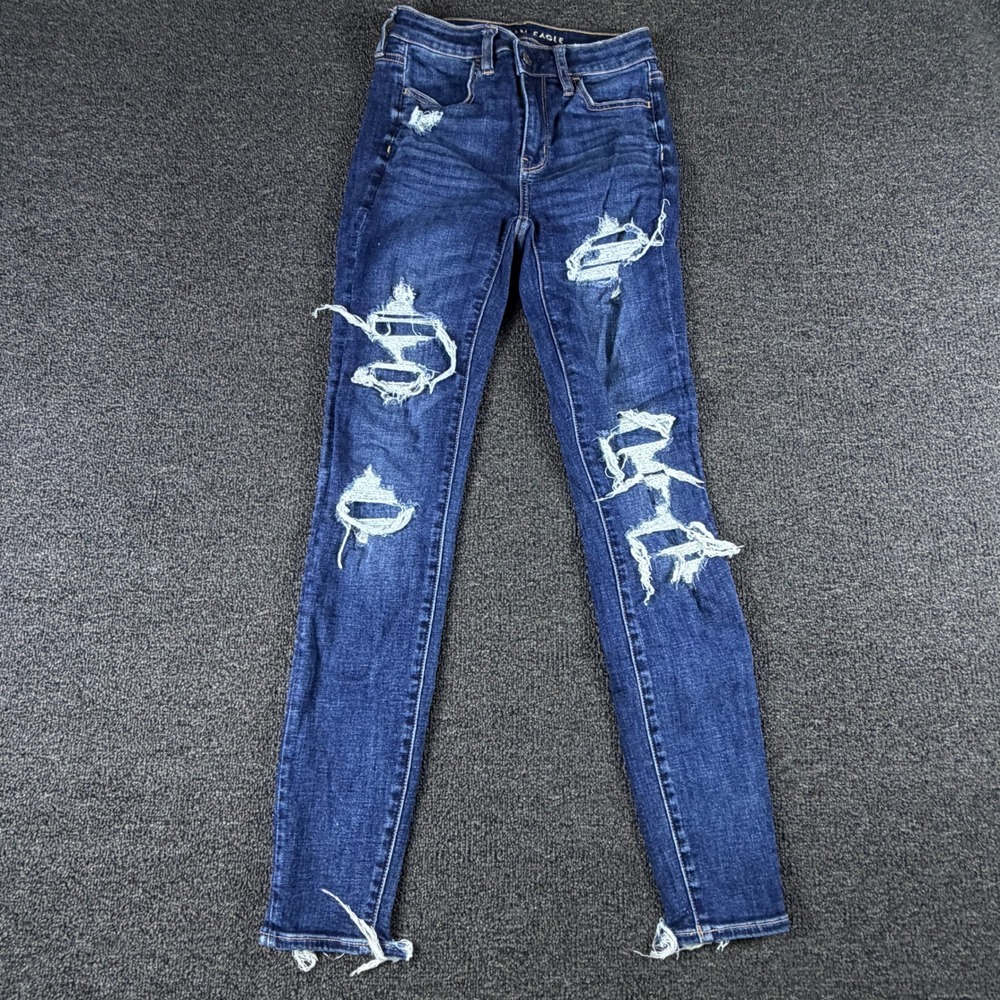 American Eagle High Rise Jegging Womens 0 (24x28) Long Blue Distressed EUC